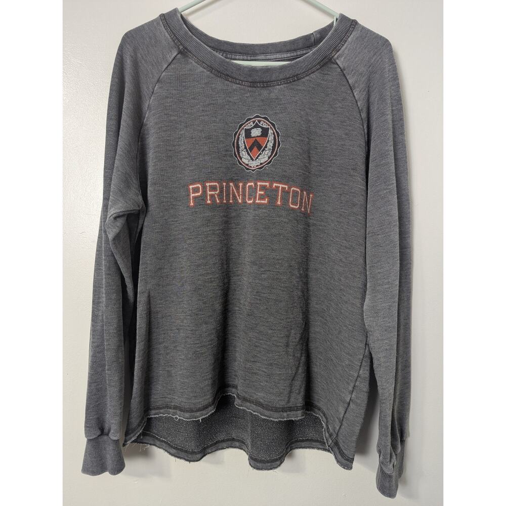Princeton University Crewneck Hi Lo Sweathshirt Women's Size Large Gray Raw Hem